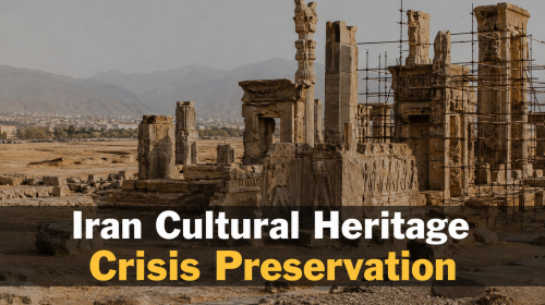 Archaeological site in Iran showing damaged ruins under harsh conditions highlighting Iran cultural heritage crisis preservation