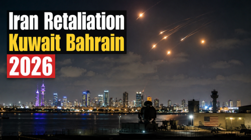 Missile defense systems activate over Gulf skyline during iran retaliation kuwait bahrain 2026 escalation