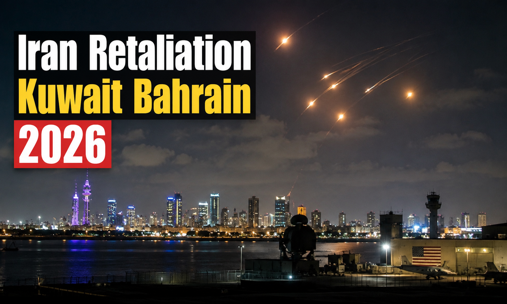 Missile defense systems activate over Gulf skyline during iran retaliation kuwait bahrain 2026 escalation