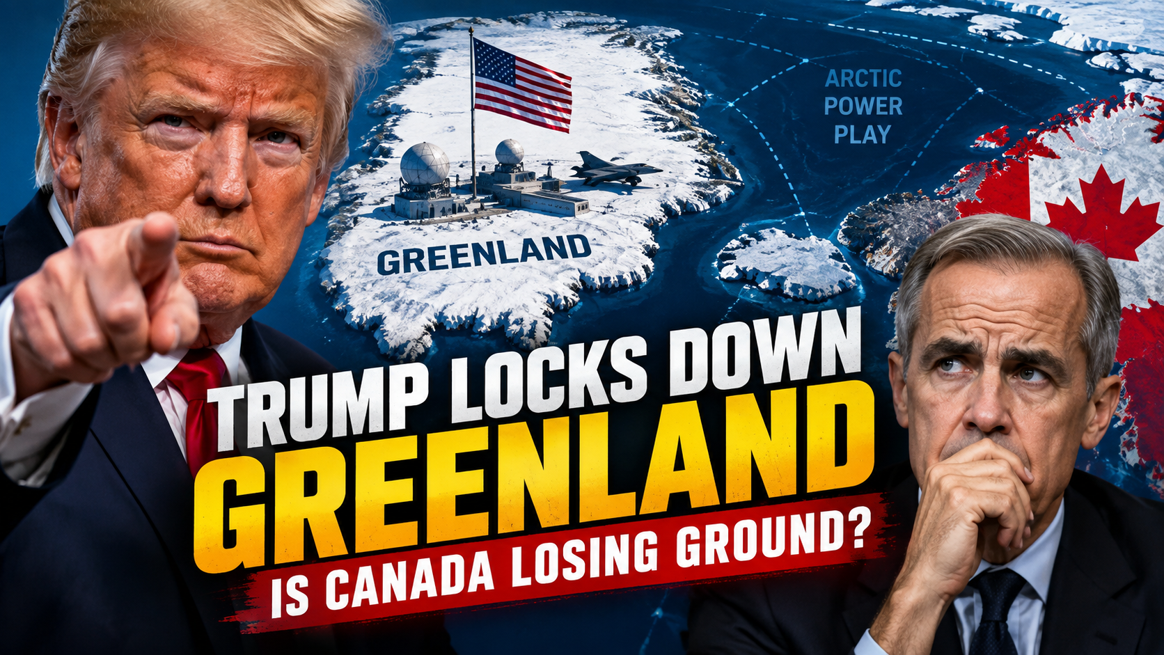 Donald Trump Greenland security deal and Canada Arctic defence geopolitical illustration showing Greenland, Canada and the strategic Arctic region.