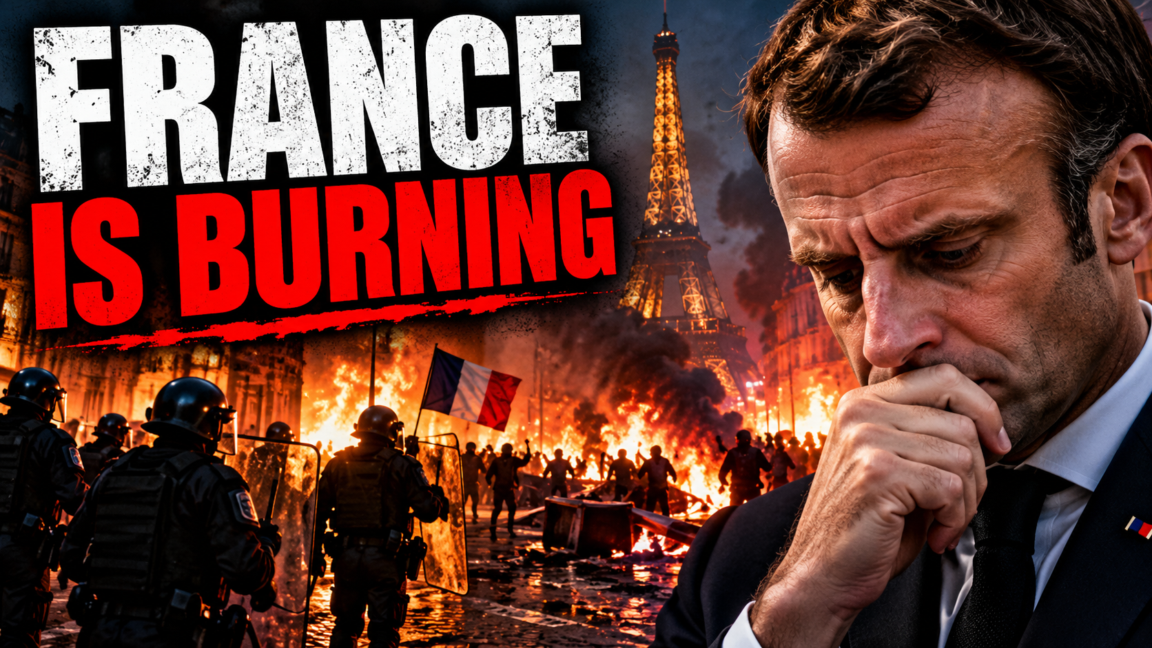 Riot police confront unrest in France as Macron faces political crisis following October 2026 riots.