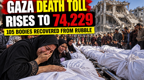 Palestinian mourners gather for a mass funeral in Gaza following the reported recovery of 105 bodies from a residential building destroyed by Israeli air strikes.
