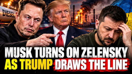 Elon Musk, Donald Trump and Volodymyr Zelensky amid escalating US–Ukraine tensions over Russian refinery attacks and diesel supplies.