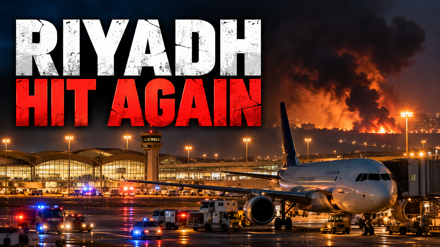 Riyadh international airport at night illustrating renewed Houthi attacks and stalled Iran-US peace negotiations.